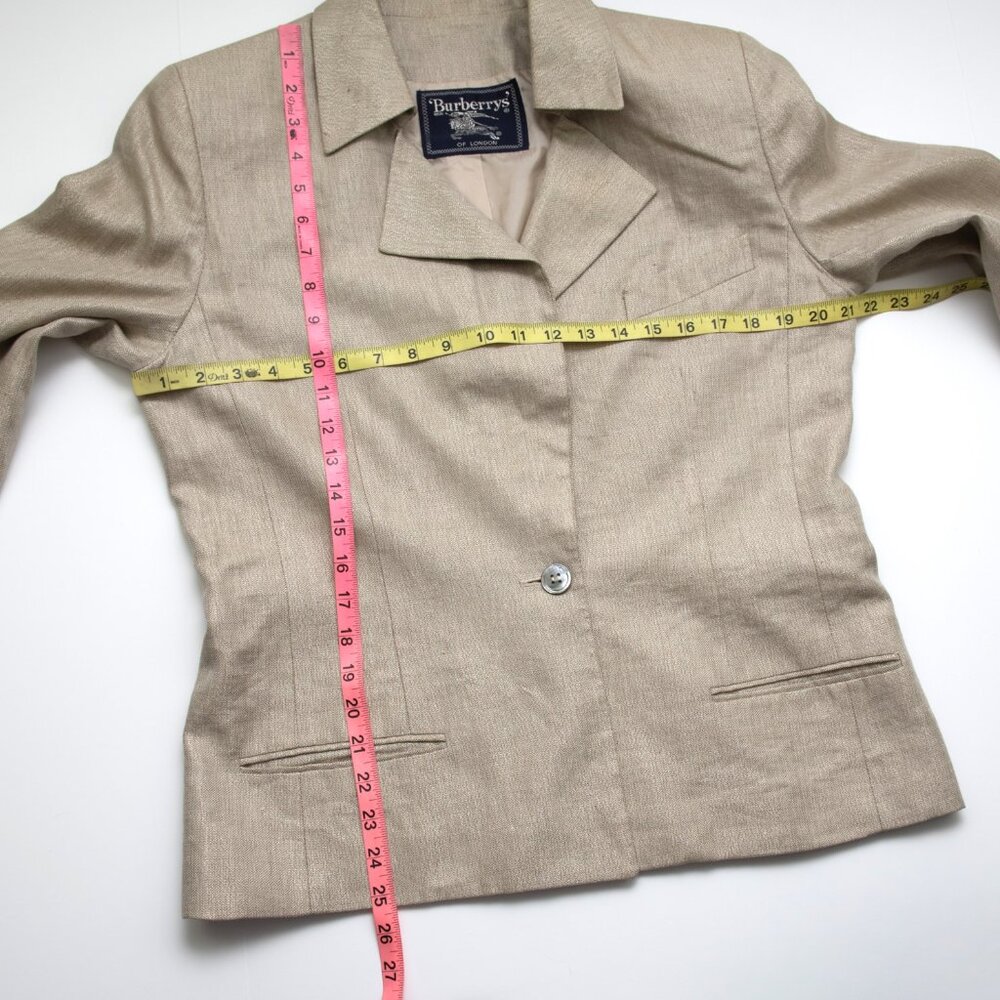 Burberry London Vintage 80s Blazer Linen Blend Gold Metallic Size 12 - Picture 7 of 8